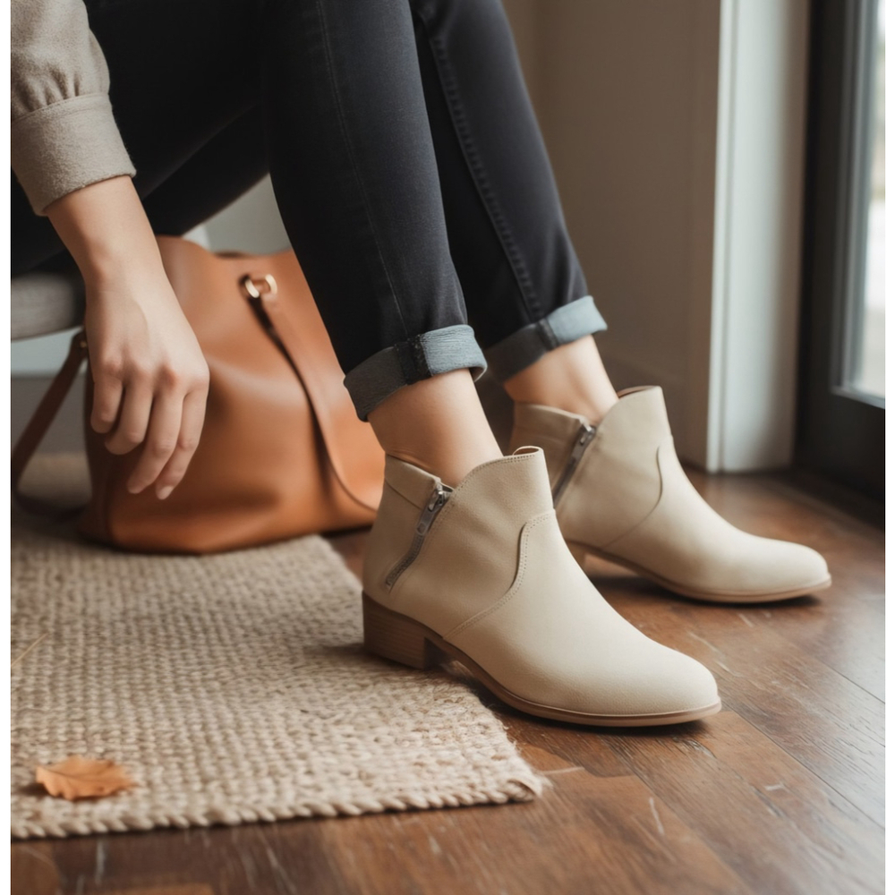 Sun + Stone Micro Suede Double Zipper Booties Boots Sz 8 M - Gray Grey - Picture 2 of 16